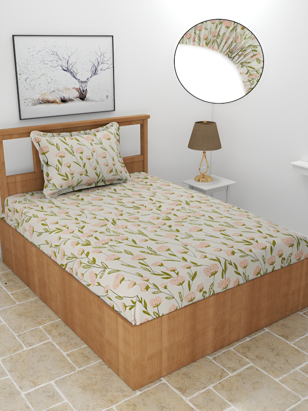 

BREVARD Off White Printed 210TC Single Bedsheet with 1 Pillow Cover