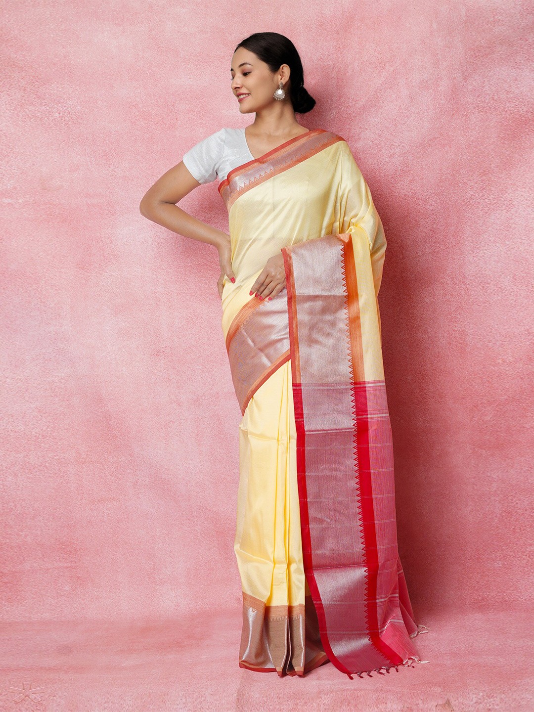 

Unnati Silks Pure Silk Handloom Mangalagiri Saree, Cream