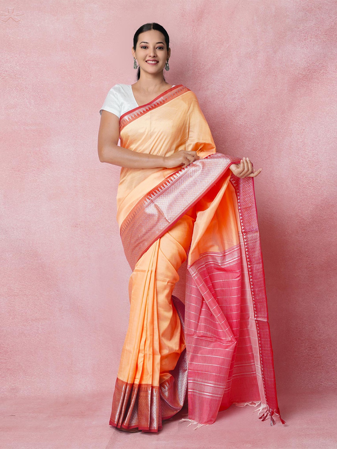 

Unnati Silks Woven Design Pure Silk Narayan Peth Saree, Orange