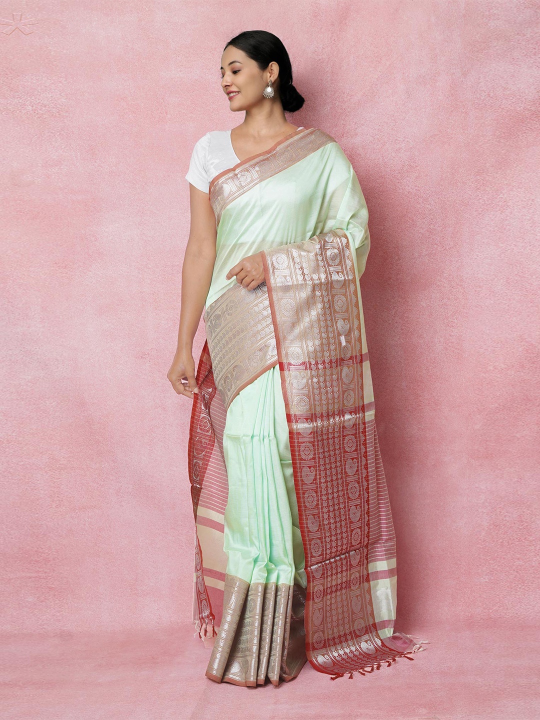 

Unnati Silks Pure Silk Handloom Narayan Peth Saree, Green