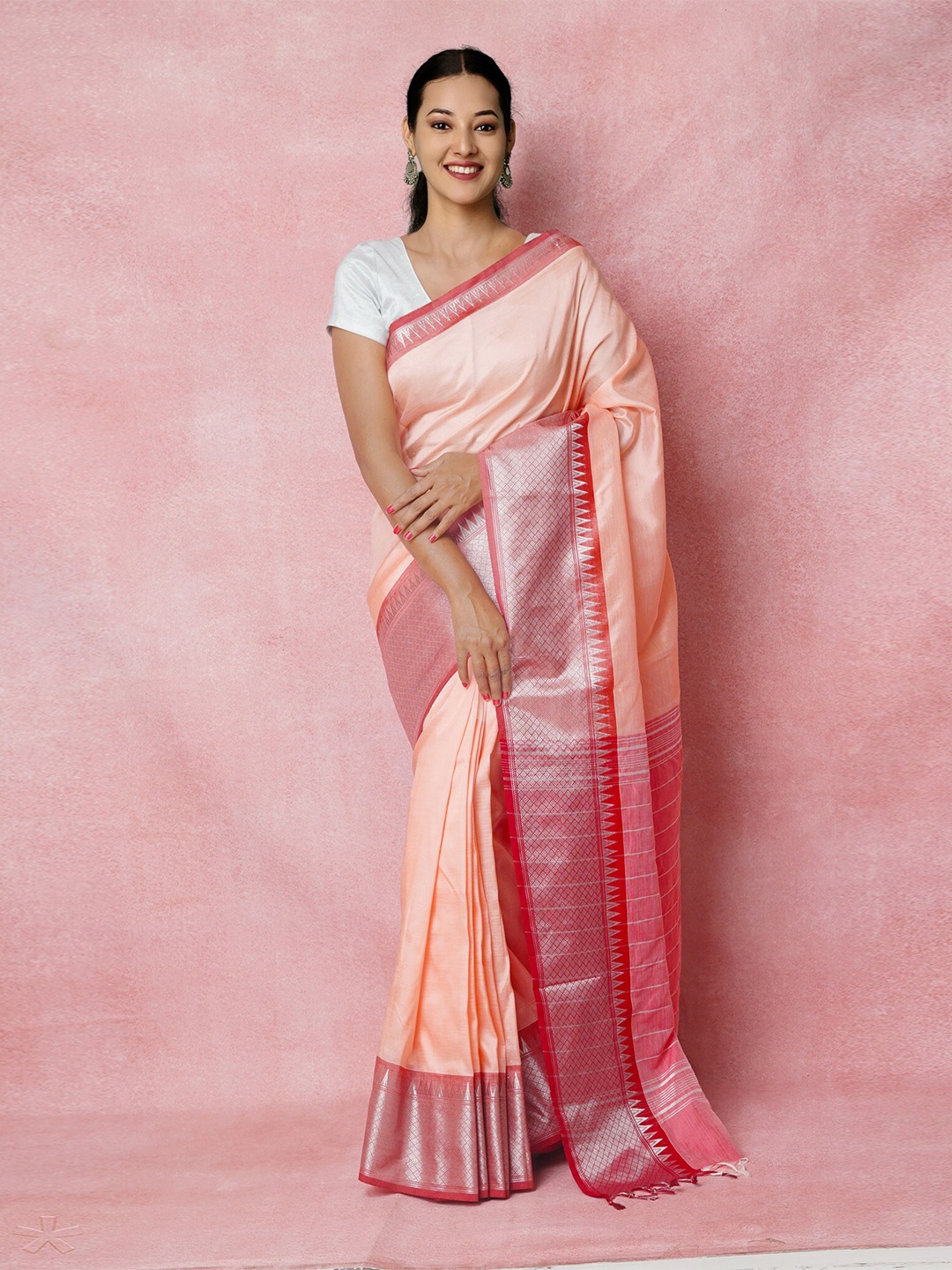 

Unnati Silks Handloom Pure Silk Narayan Peth Saree, Pink