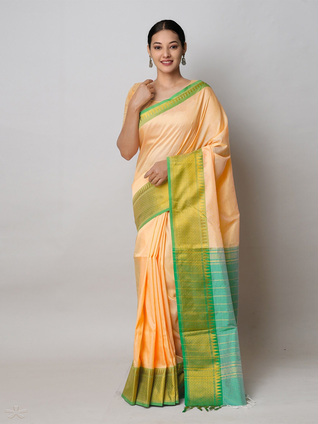 

Unnati Silks Handloom Pure Silk Narayan Peth Saree, Orange