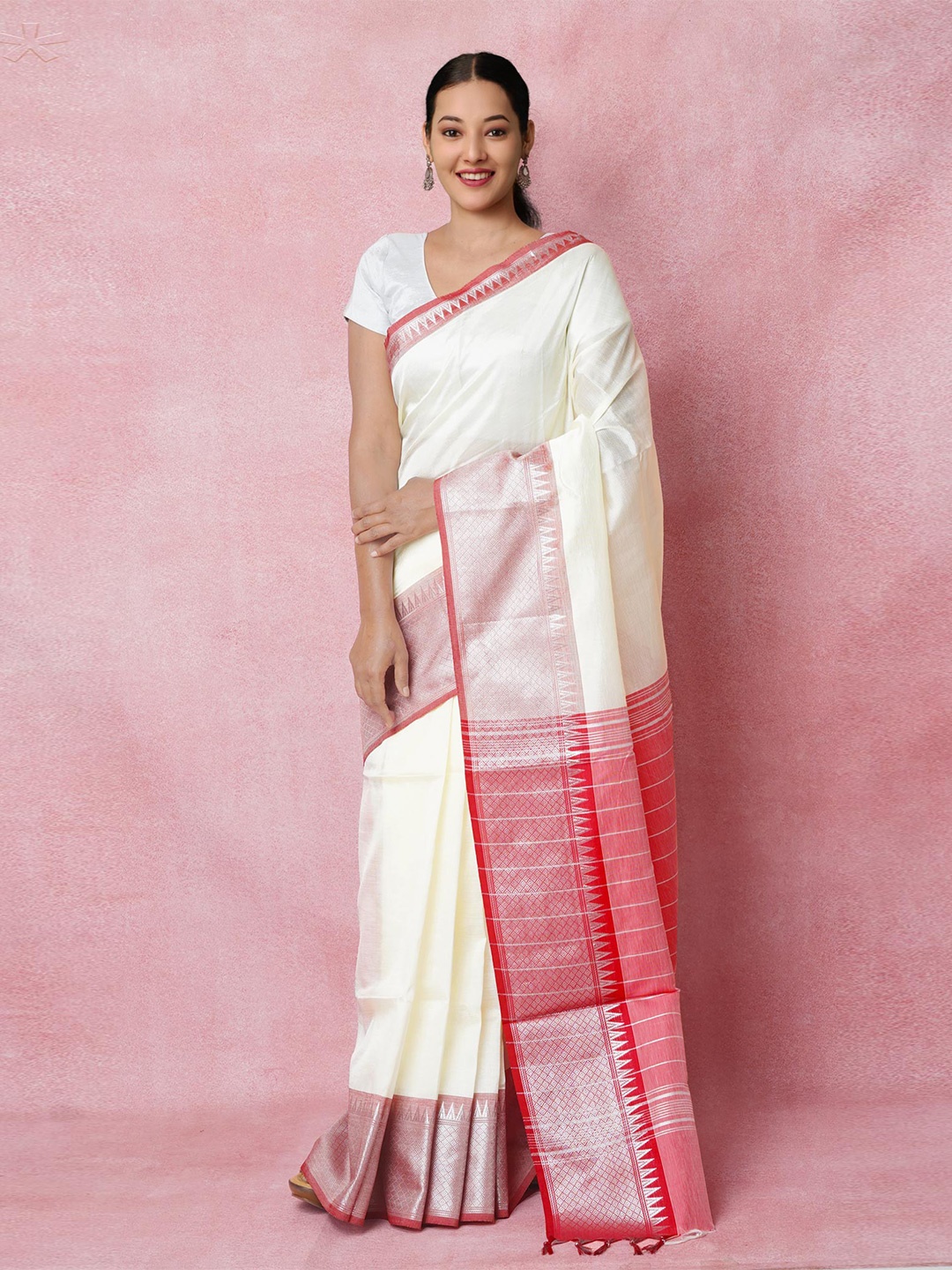 

Unnati Silks Pure Silk Handloom Narayan Peth Saree, Off white