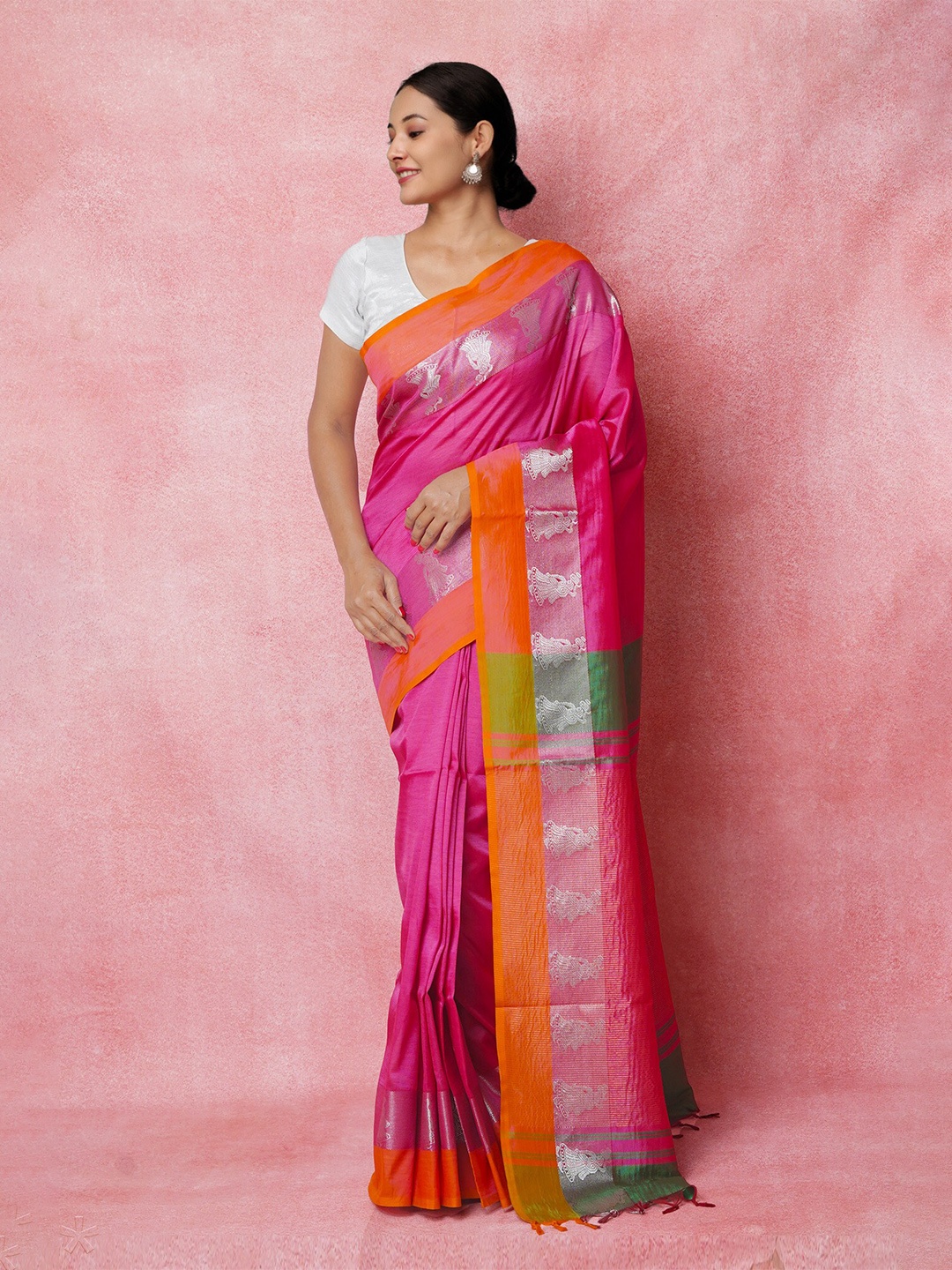 

Unnati Silks Woven Design Pure Silk Handloom Chettinad Saree, Pink