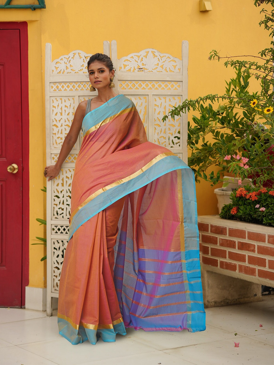 

Unnati Silks Pure Cotton Handloom Mangalagiri Saree, Pink