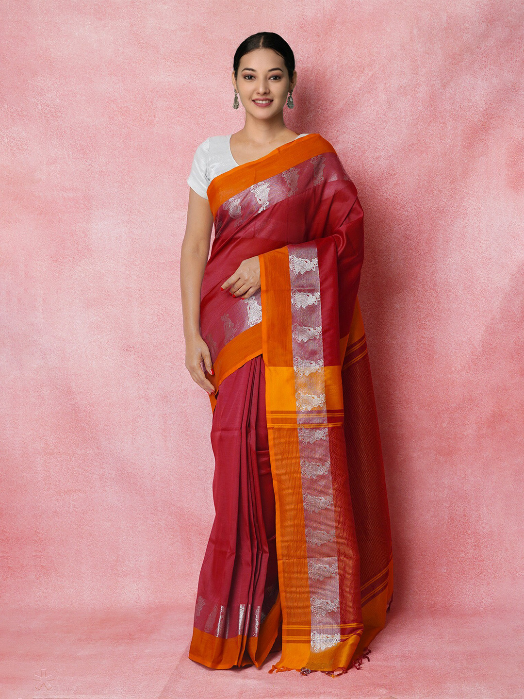 

Unnati Silks Ethnic Motifs Woven Design Pure Silk Handloom Chettinad Saree, Maroon