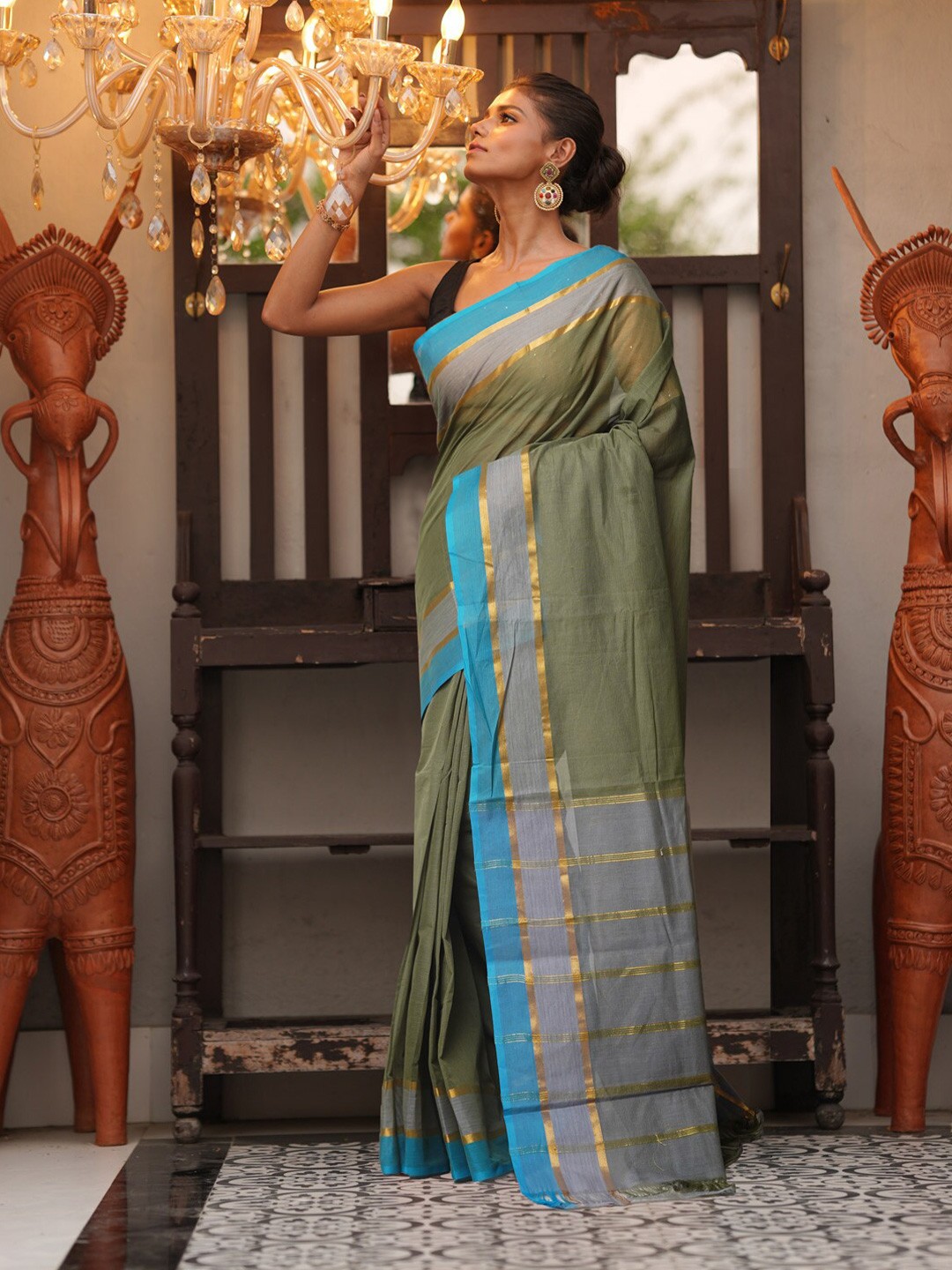 

Unnati Silks Woven Design Pure Cotton Handloom Mangalagiri Saree, Green