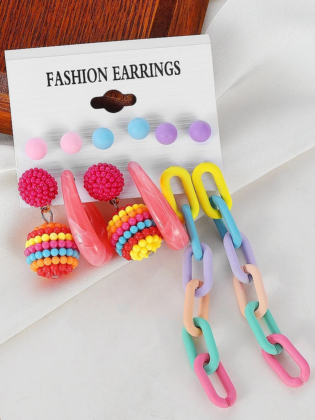 

Fashion Frill Set of 6 Geometric Half Hoop Earrings, Pink