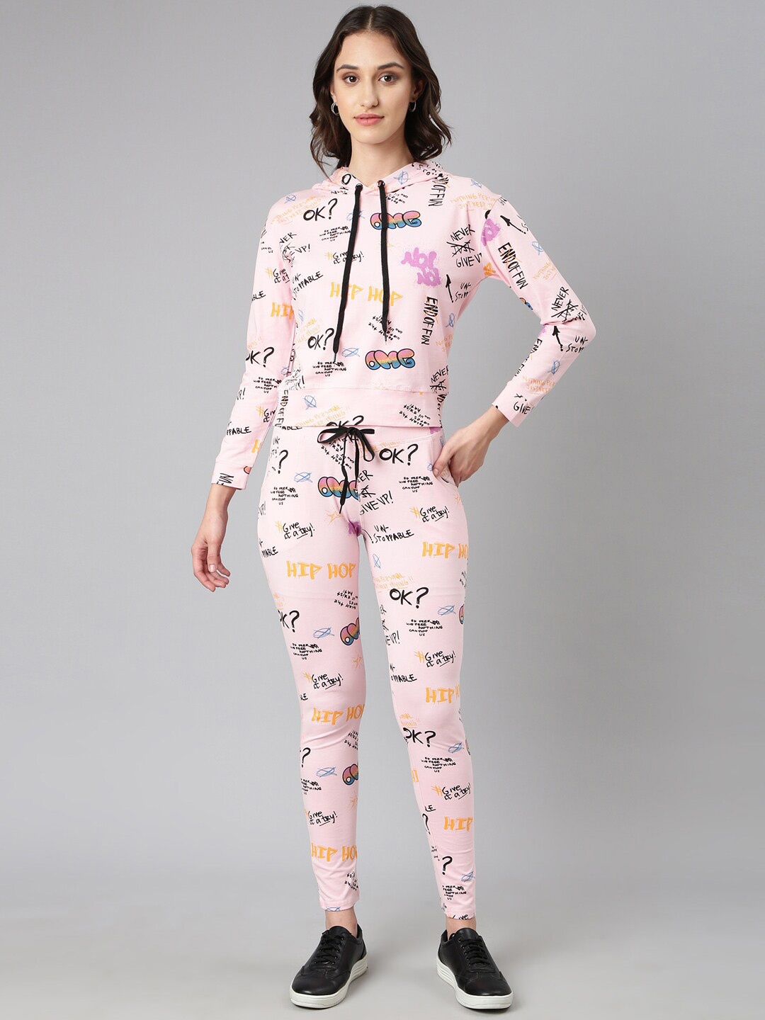 

SHOWOFF Typography Printed Hooded Tracksuit, Pink