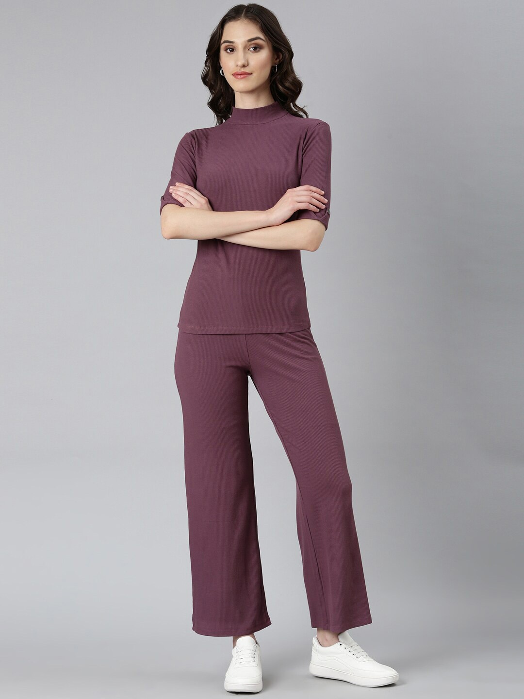 

SHOWOFF High Neck Knitted Tracksuit, Purple