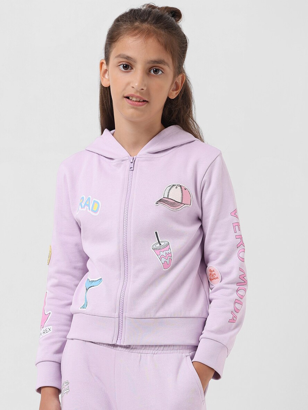 

Vero Moda Girls Conversational Hooded Ribbed Front-Open Sweatshirt, Purple