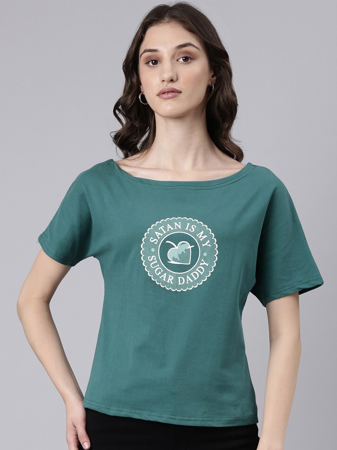 

SHOWOFF Typography Printed Cotton Slim Fit T-shirt, Green