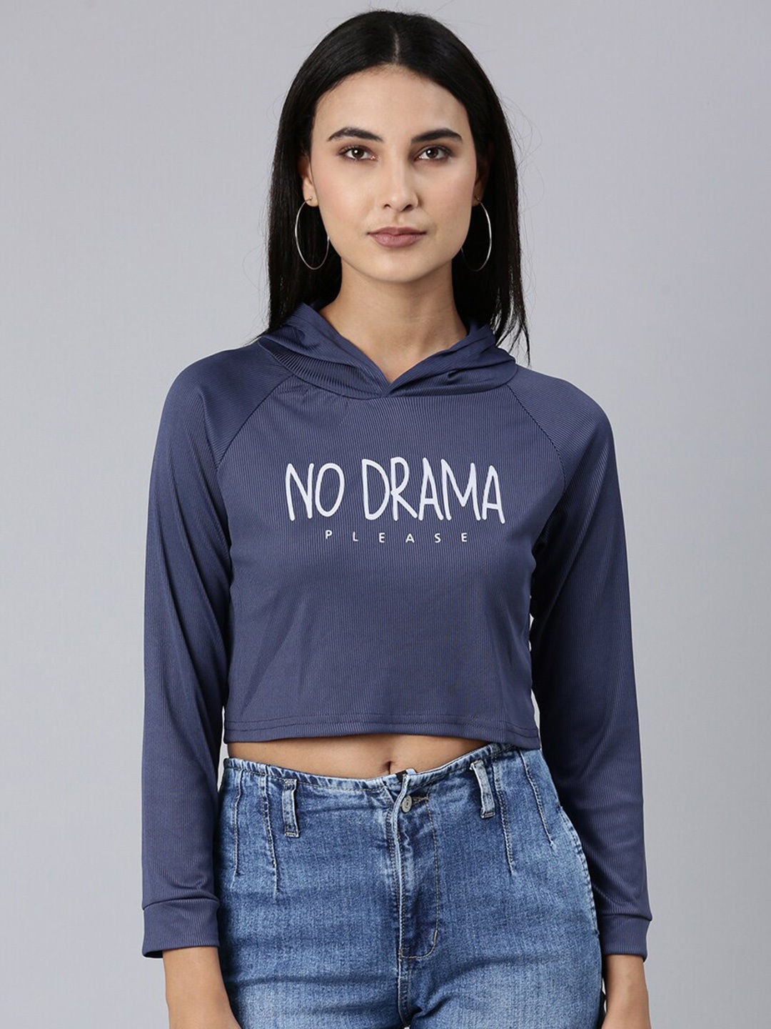

SHOWOFF Typography Printed Hooded Boxy T-shirt, Navy blue