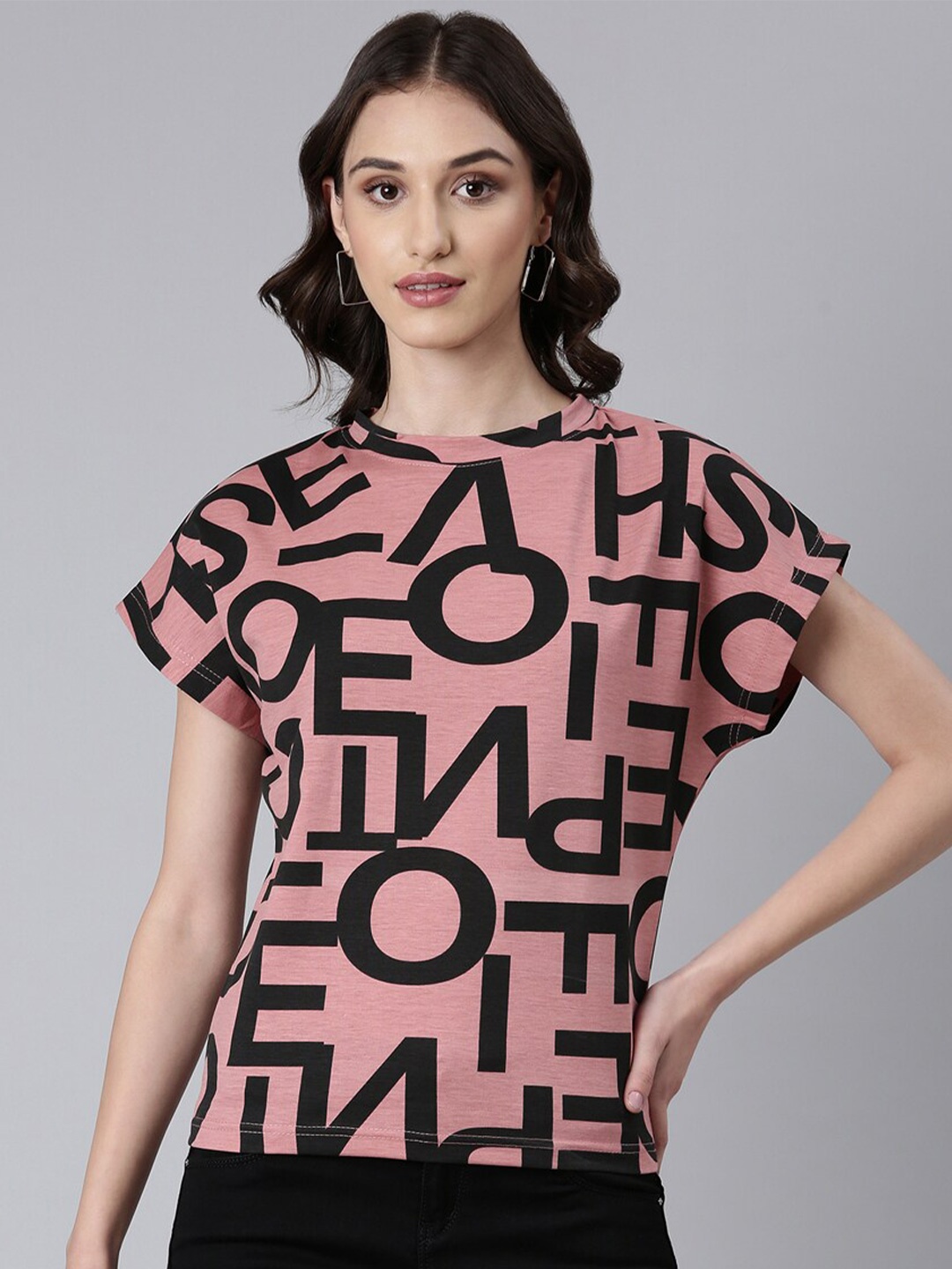 

SHOWOFF Typography Printed Extended Sleeves Boxy T-shirt, Mauve