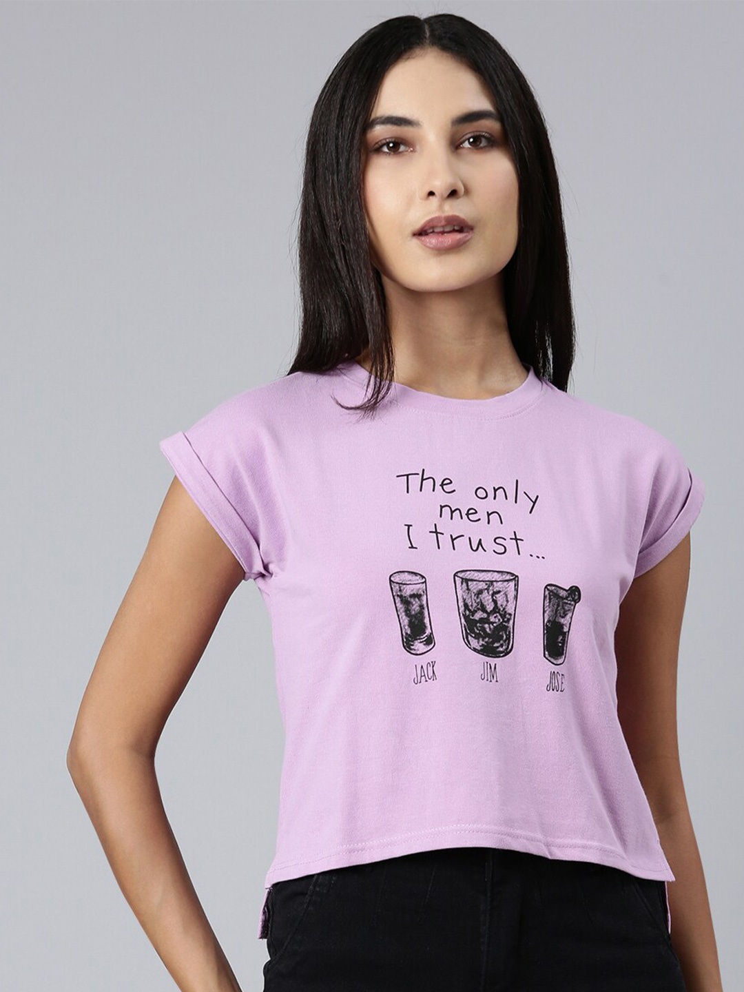

SHOWOFF Typography Printed Extended Sleeves Slim Fit T-shirt, Lavender