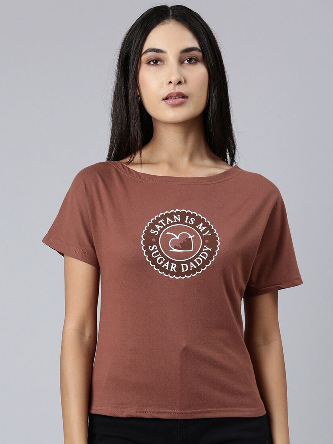

SHOWOFF Typography Printed Slim Fit Cotton T-shirt, Brown