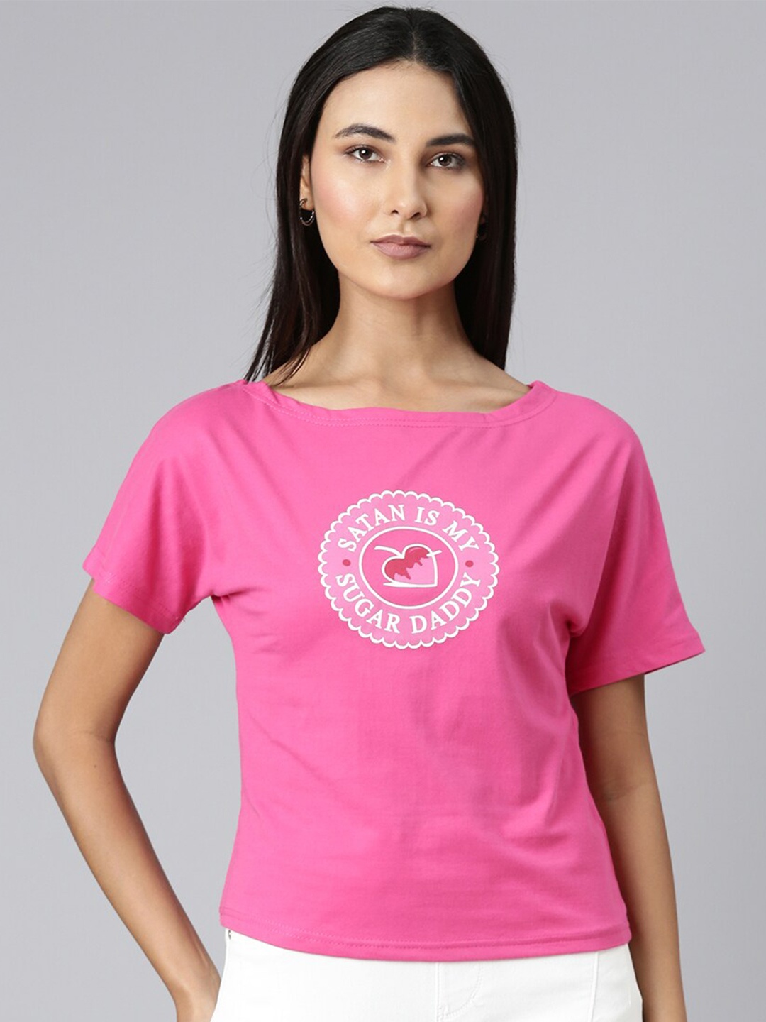 

SHOWOFF Typography Printed Slim Fit Cotton T-shirt, Pink