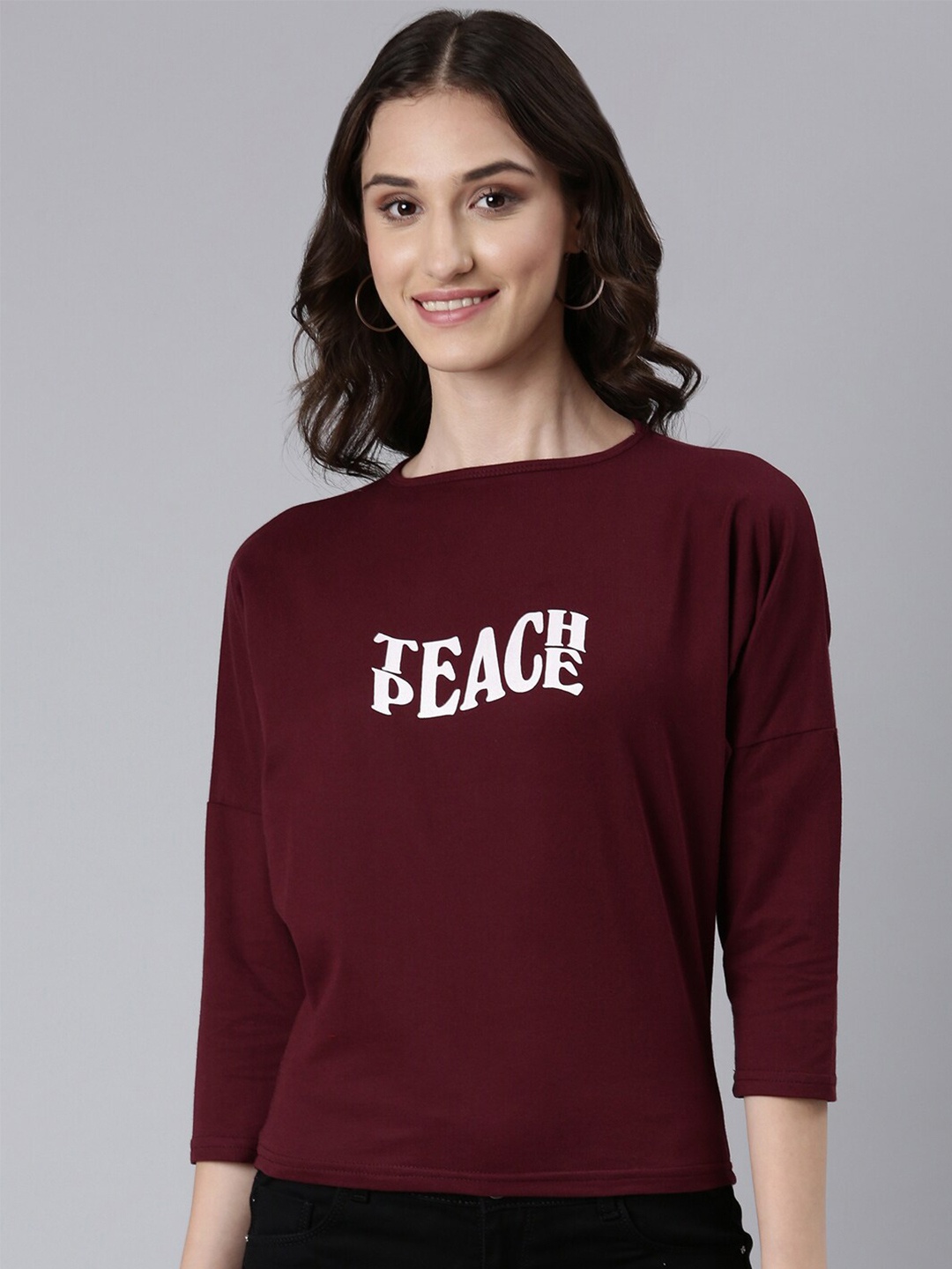 

SHOWOFF Typography Printed Round Neck Slim Fit T-shirt, Maroon