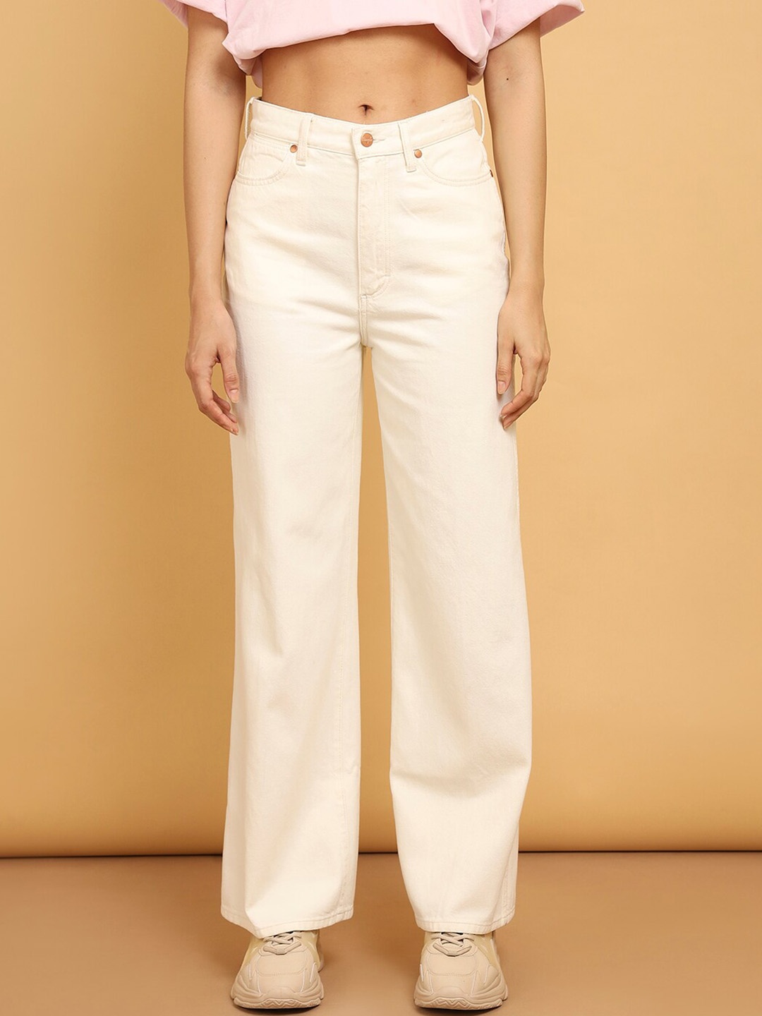 

Wrangler Women Wide Leg High-Rise Clean Look Cotton Jeans, White