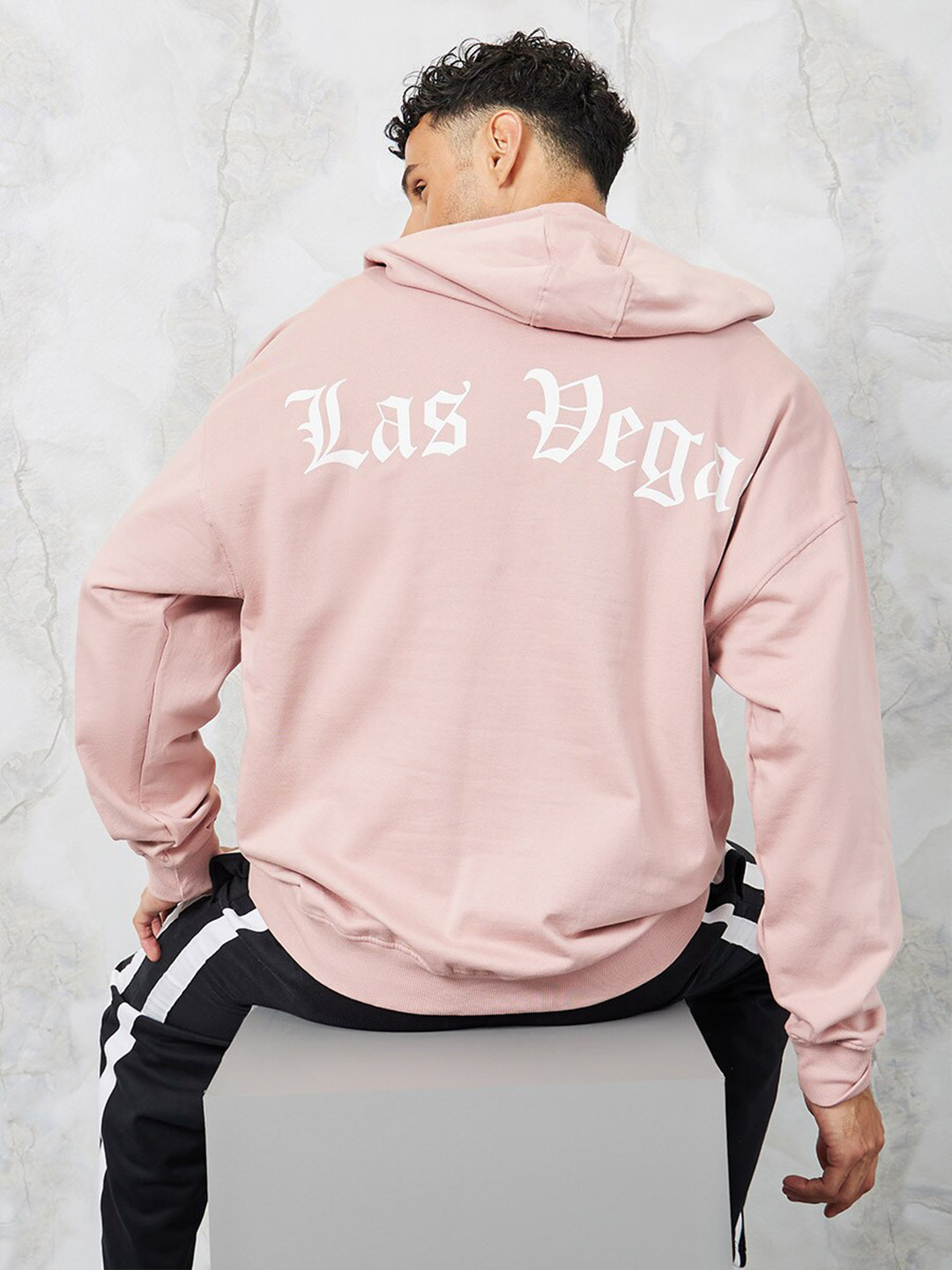 

Styli Pink Typography Printed Hooded Oversized Pure Cotton Pullover Sweatshirt