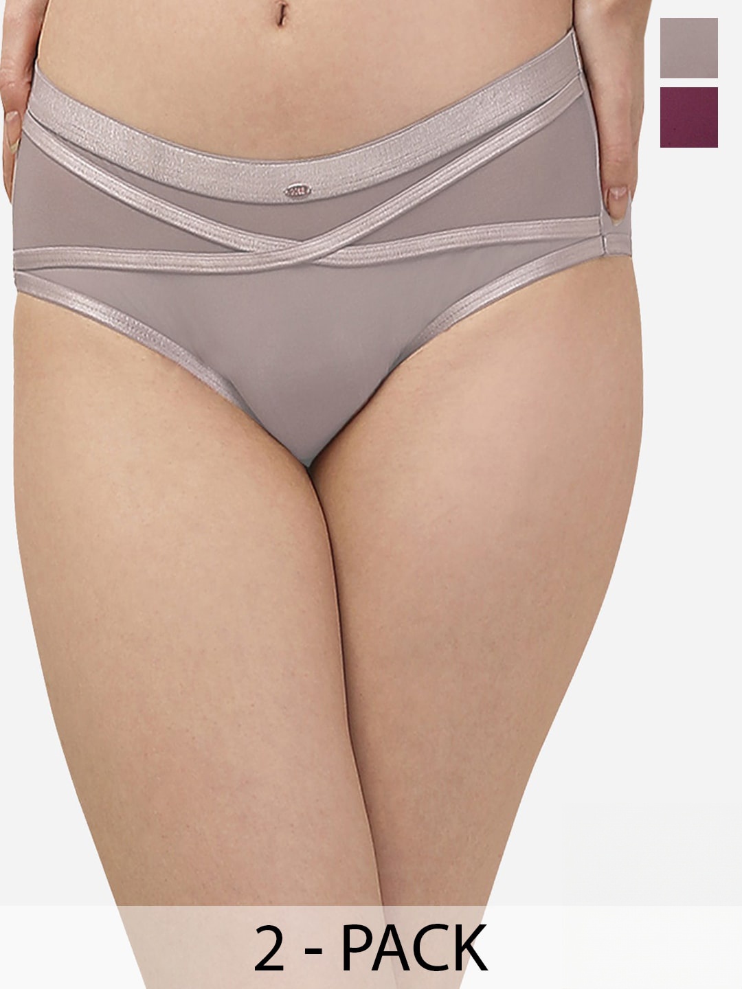 

Soie Pack Of 2 High-Rise Strap Detailed Hipster Briefs, Purple