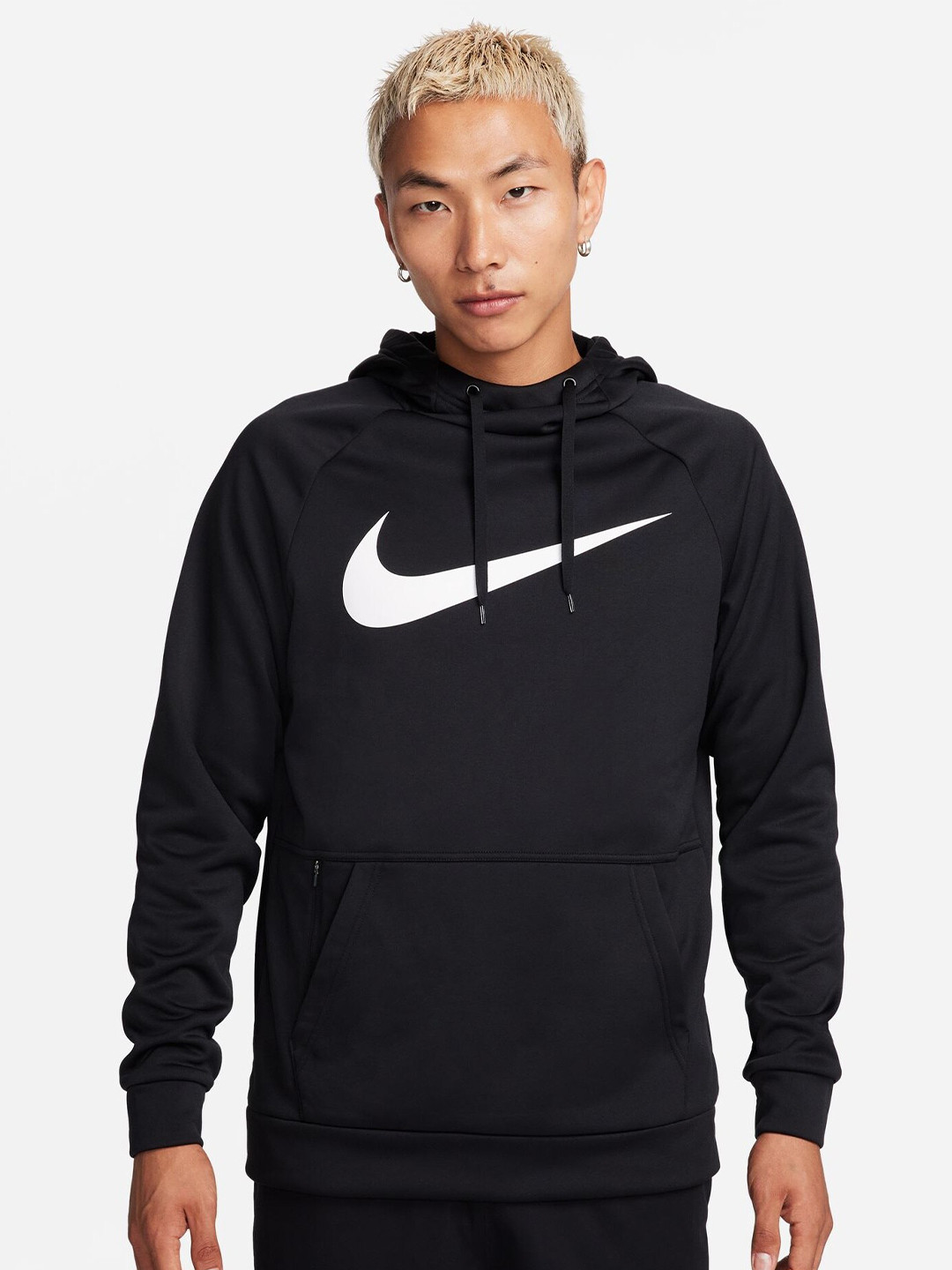 

Nike Therma Brand Logo Printed Hooded Swoosh Training Pullover Sweatshirt, Black