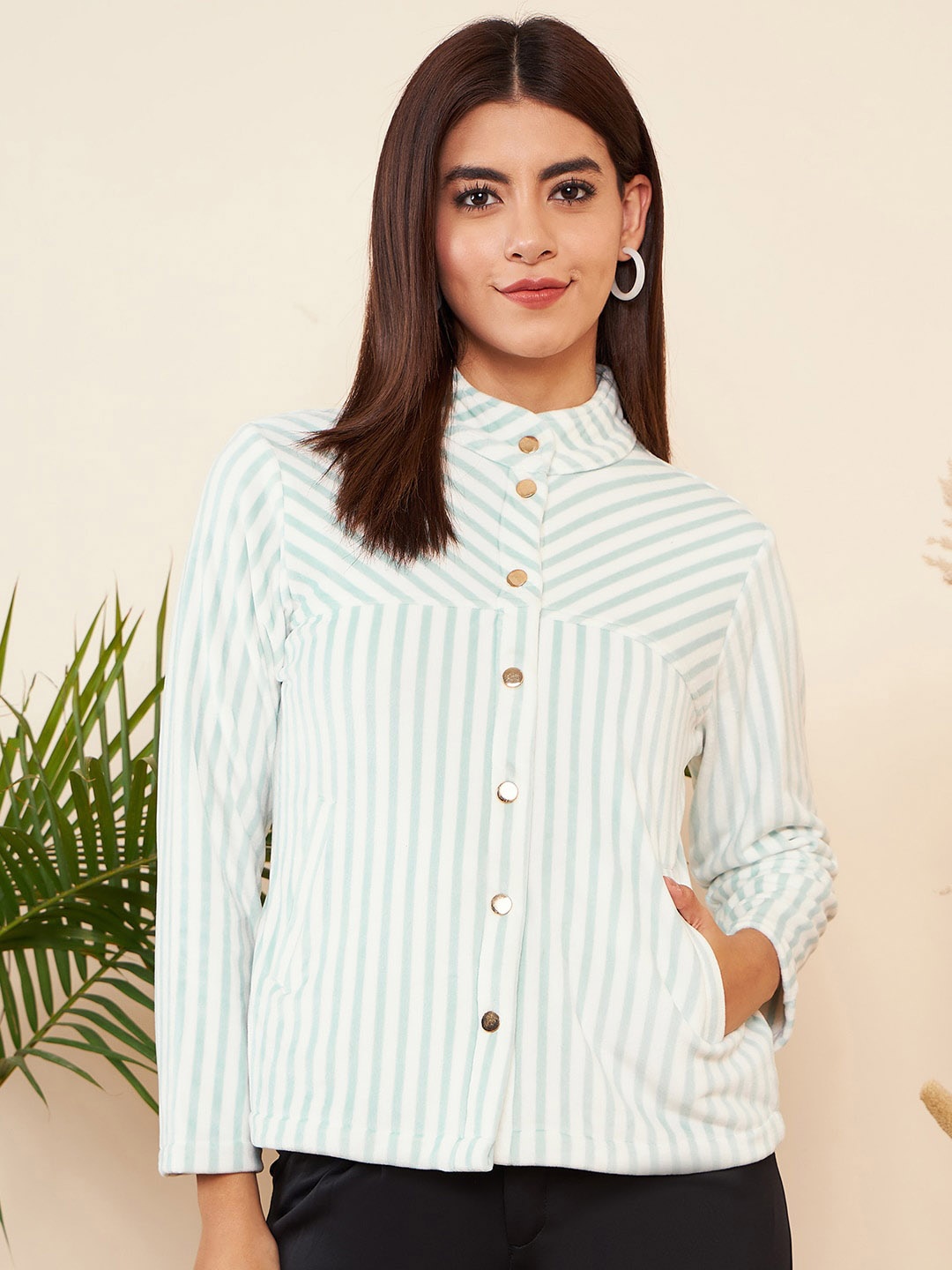 

Modeve Striped Lightweight Tailored Jacket, Sea green