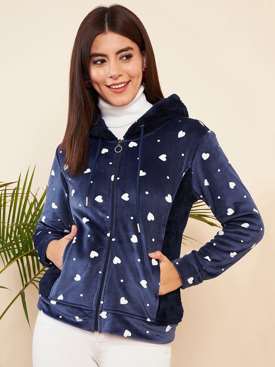 

Modeve Conversational Printed Lightweight Hooded Tailored Jacket, Navy blue