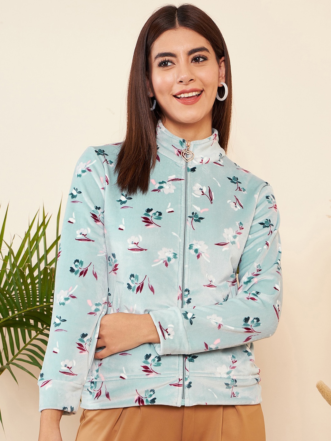 

Modeve Floral Printed Stand Collar Lightweight Tailored Jacket, Sea green