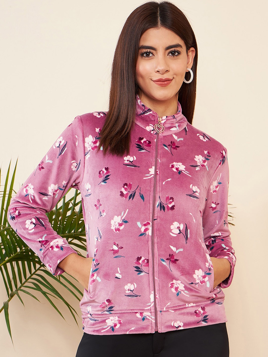 

Modeve Floral Printed Lightweight Bomber Jacket, Pink