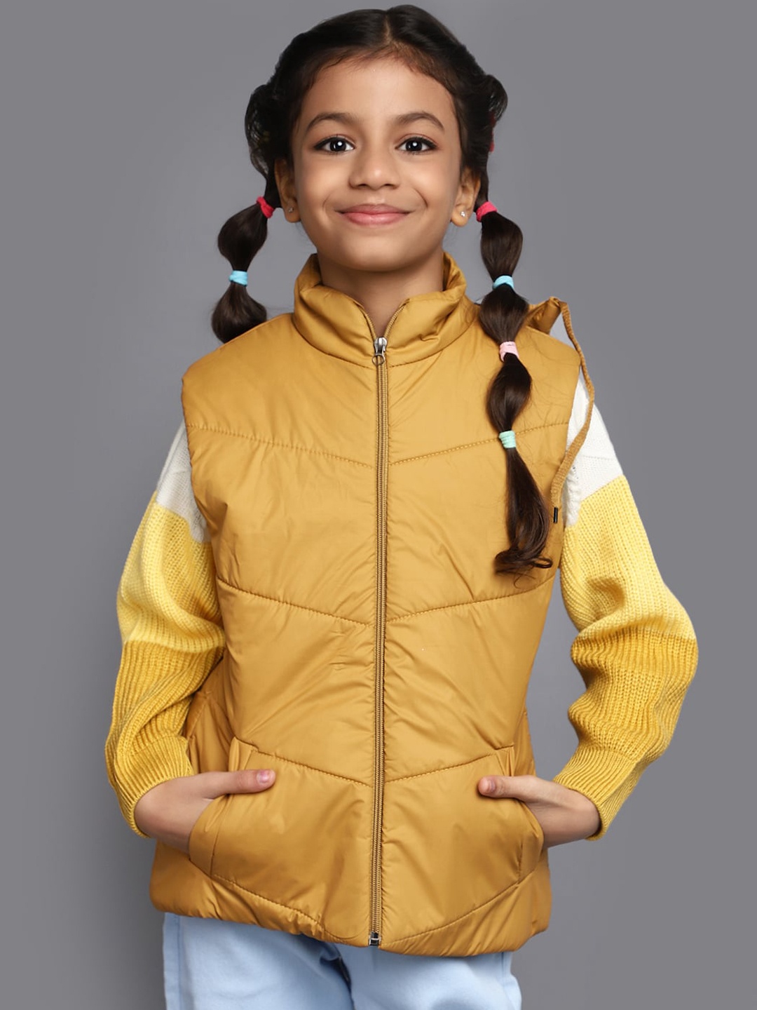 

V-Mart Girls Hooded Lightweight Puffer Jacket, Mustard