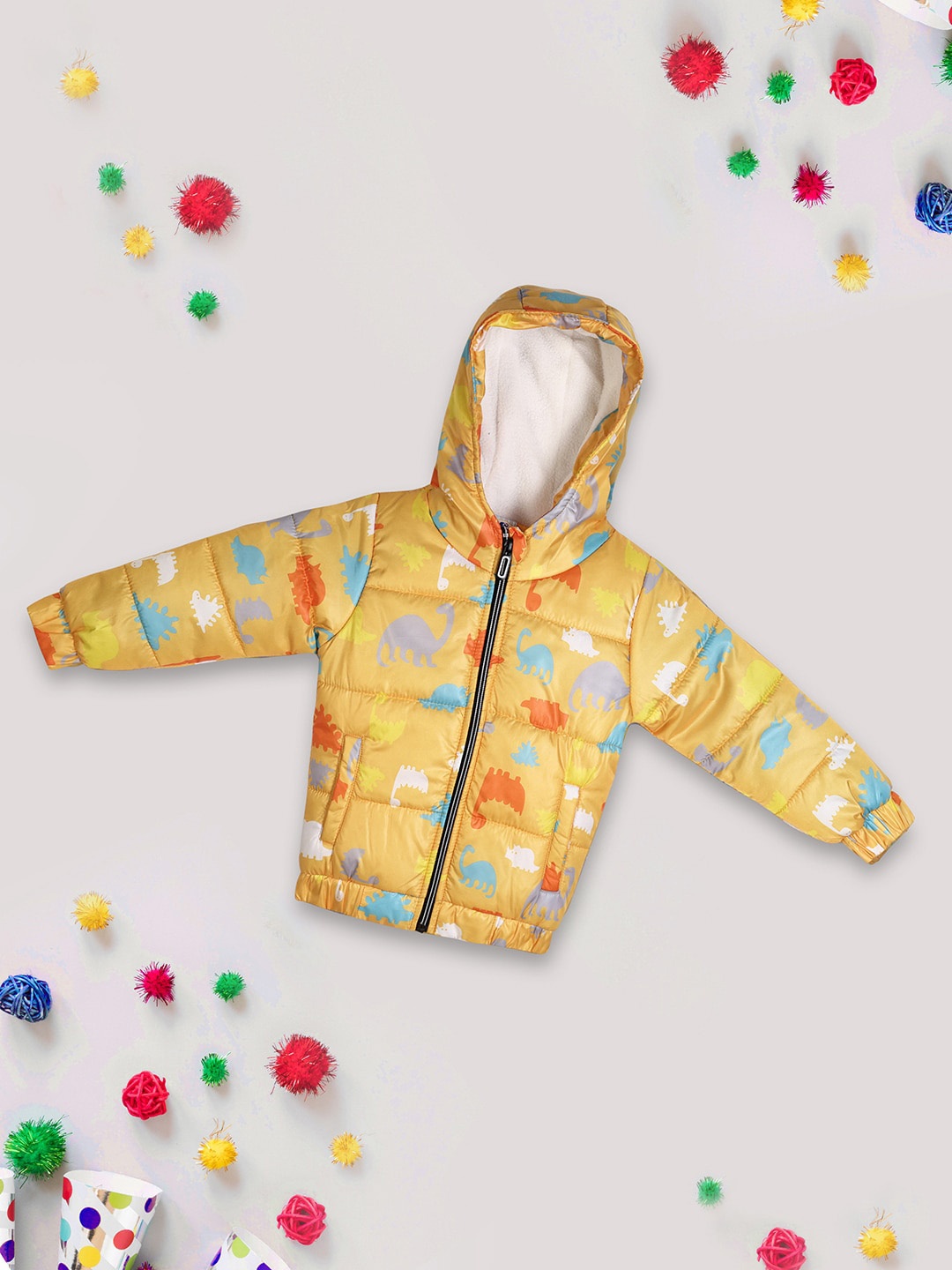 

V-Mart Infants Conversational Printed Lightweight Puffer Jacket with Zip Detail, Yellow