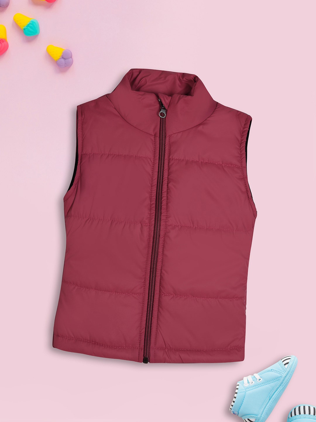 

V-Mart Infant Kids Mock Collar Lightweight Acrylic Padded Jacket, Magenta