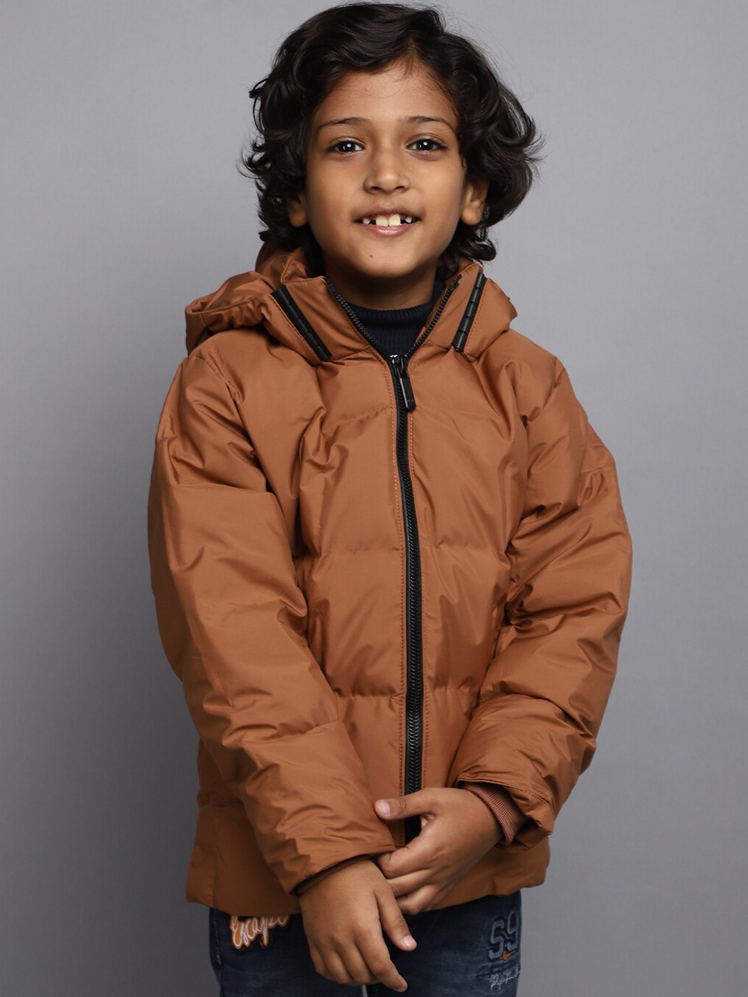 

V-Mart Boys Hooded Lightweight Quilted Jacket With Zip Detail, Rust