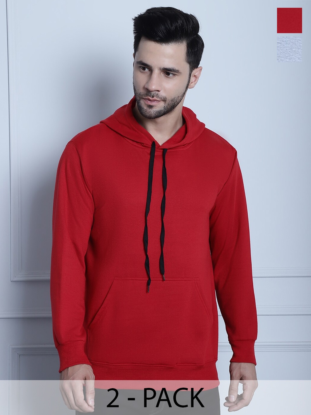 

VIMAL JONNEY Pack of 2 Cotton Fleece Hood Pullover Sweatshirt, Red