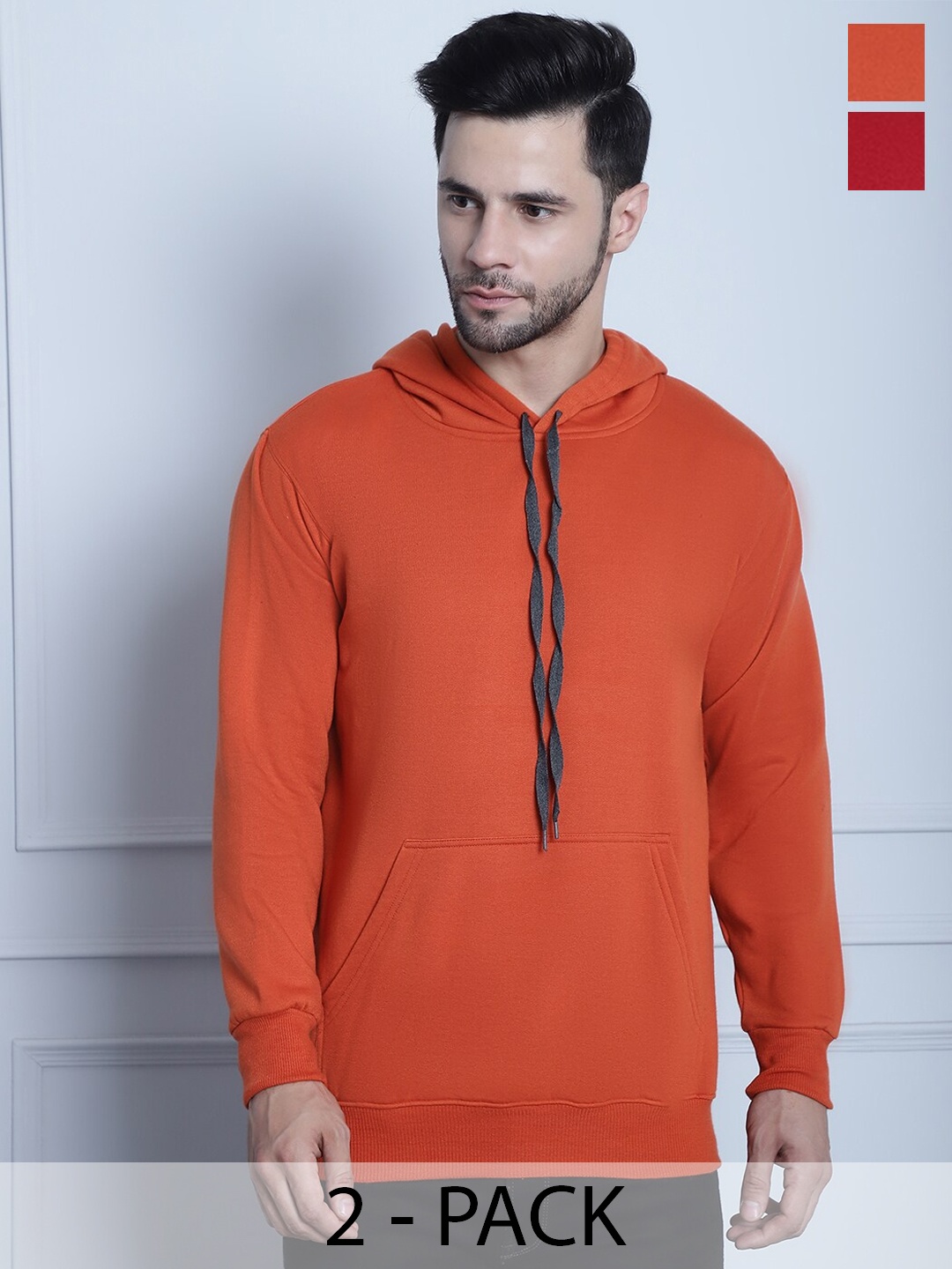 

VIMAL JONNEY Pack Of 2 Hooded Cotton Fleece Sweatshirt, Orange