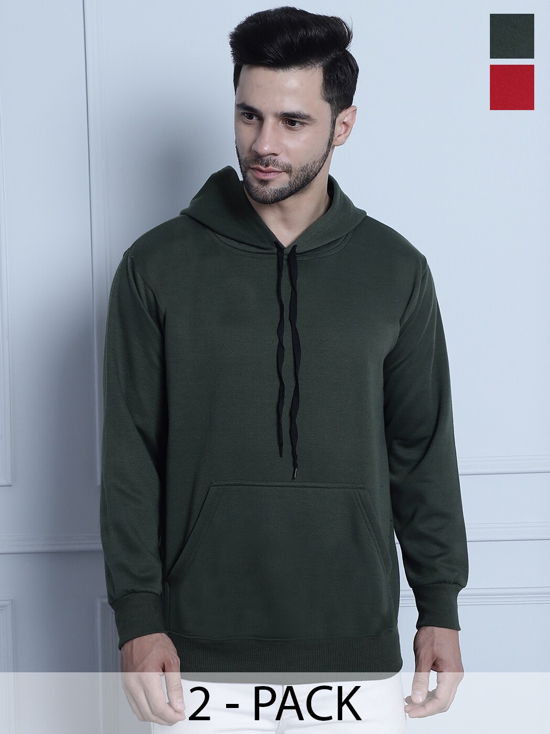 

MACK JONNEY Pack Of 2 Hooded Fleece Sweatshirt, Olive