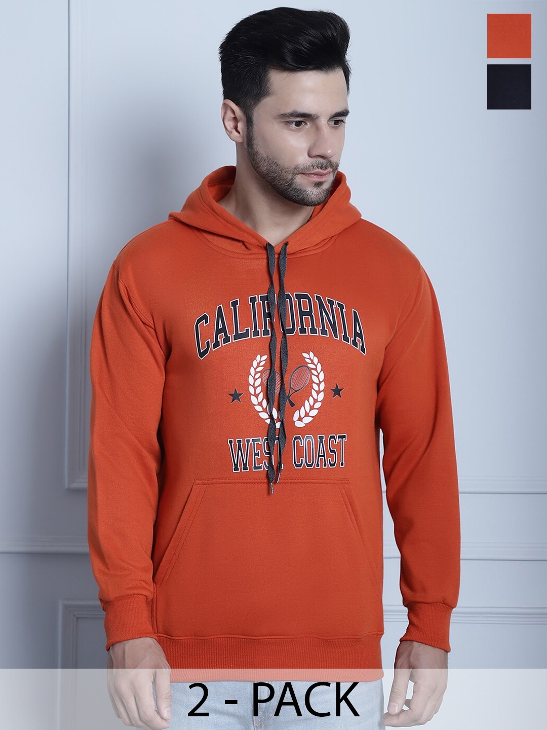 

MACK JONNEY Pack Of 2 Printed Hooded Fleece Sweatshirt, Orange