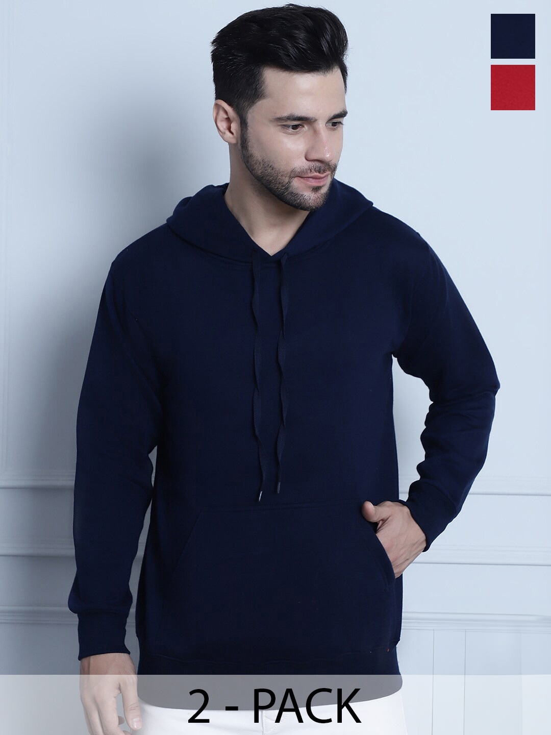 

VIMAL JONNEY Pack Of 2 Hooded Cotton Fleece Sweatshirt, Navy blue