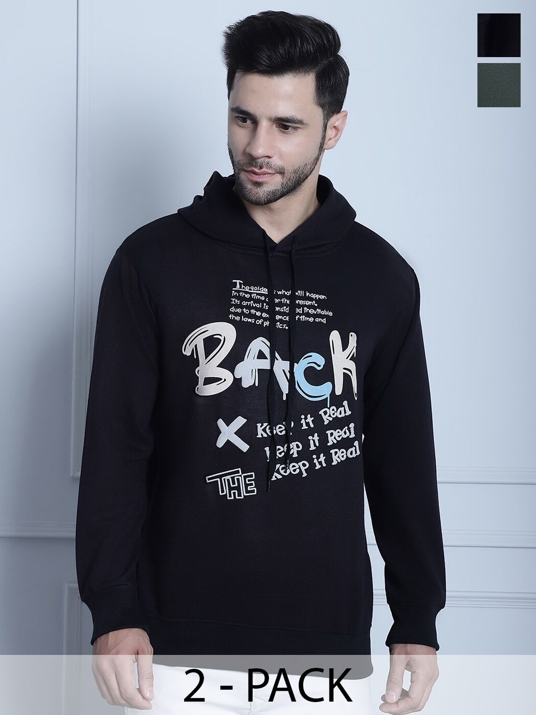 

MACK JONNEY Pack Of 2 Typographic Printed Cotton Fleece Sweatshirt, Navy blue