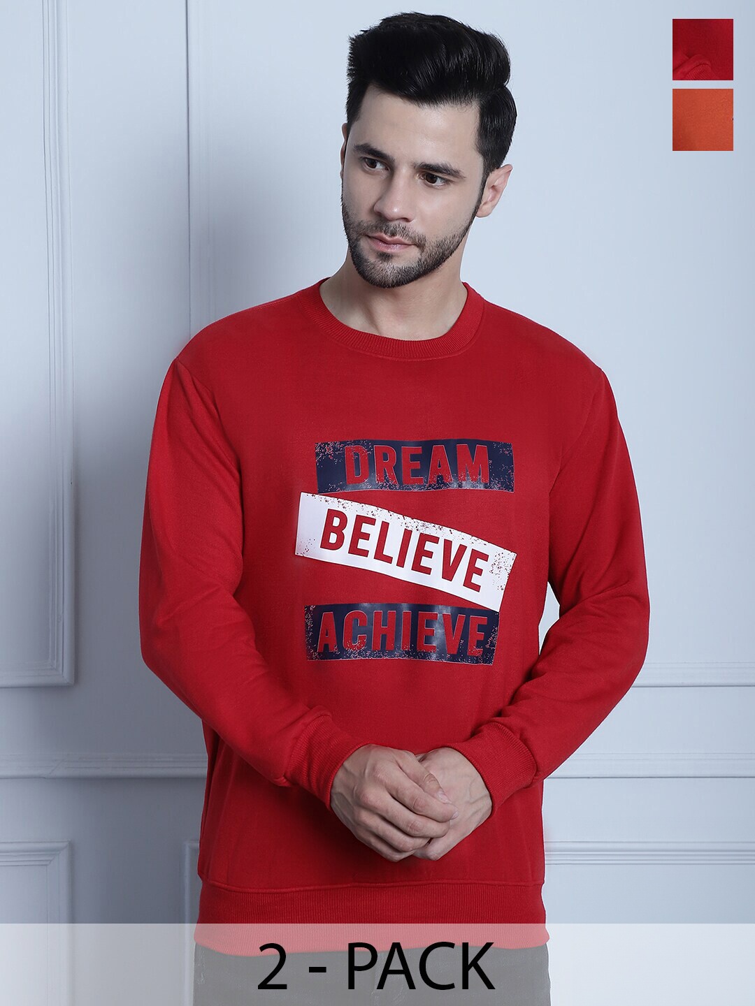 

VIMAL JONNEY Pack Of 2 Typography Printed Fleece Sweatshirt, Red