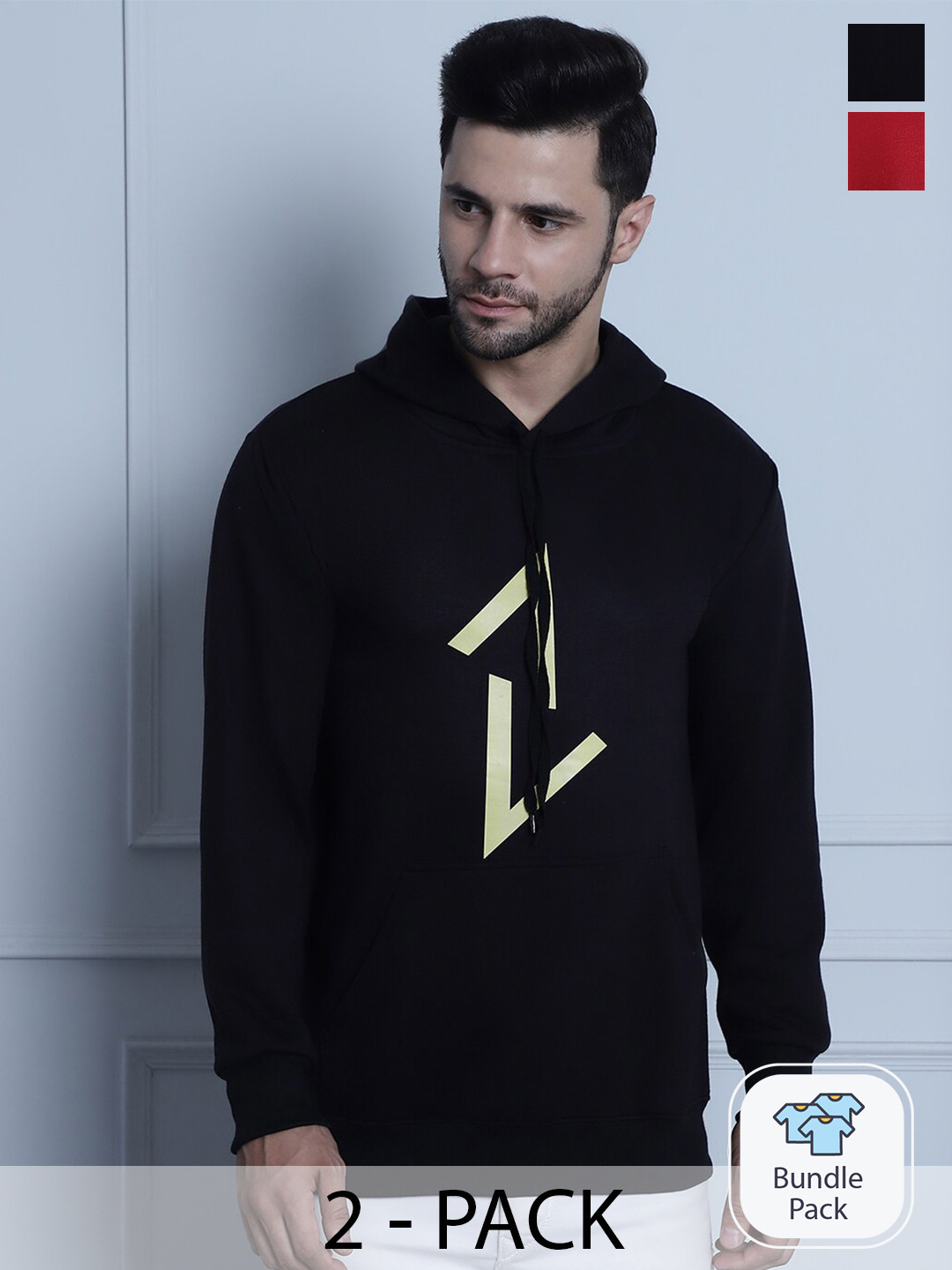 

VIMAL JONNEY Pack Of 2 Typography Printed Fleece Pullover, Black