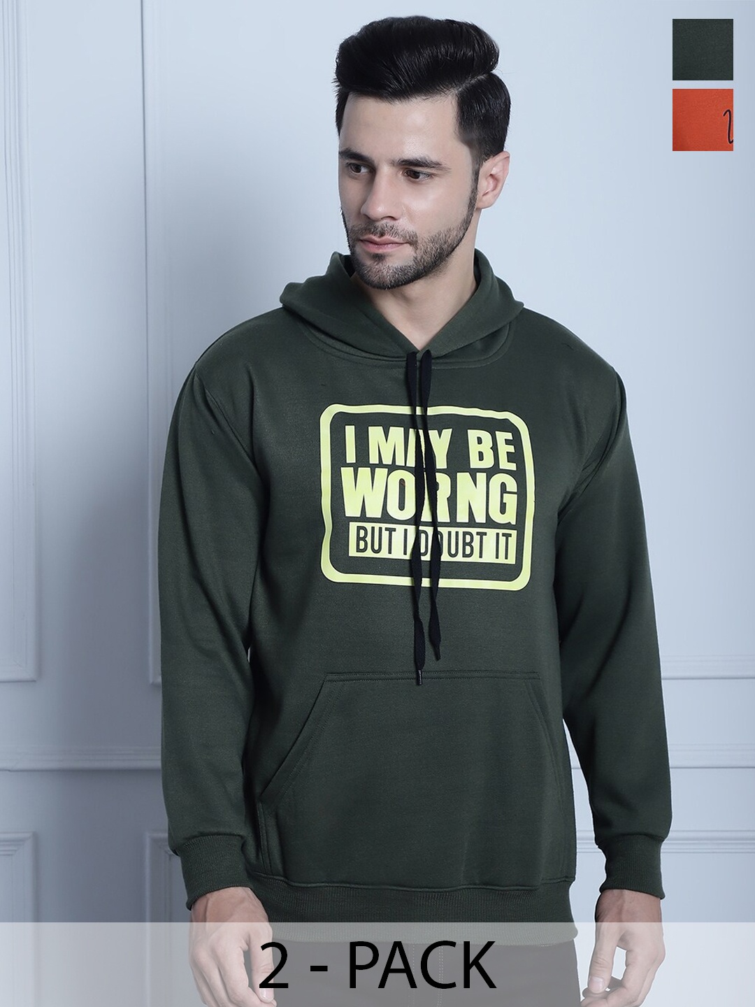 

MACK JONNEY Pack Of 2 Typography Printed Fleece Sweatshirts, Green