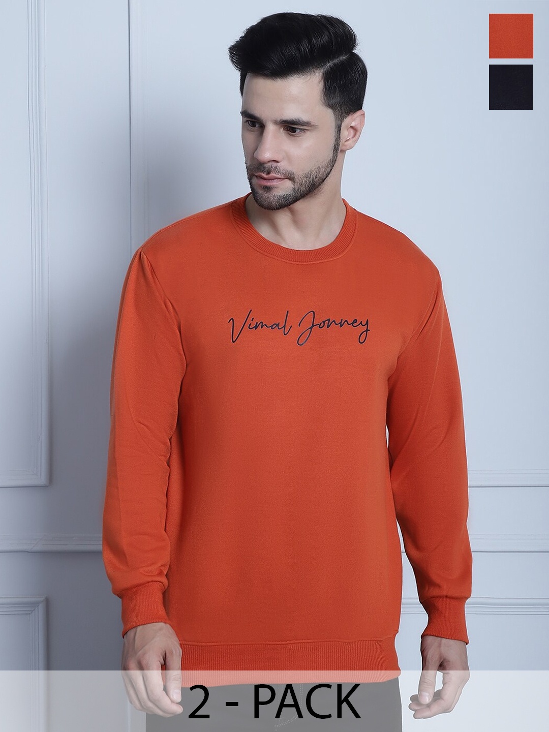 

VIMAL JONNEY Pack Of 2 Printed Fleece Pullover, Orange