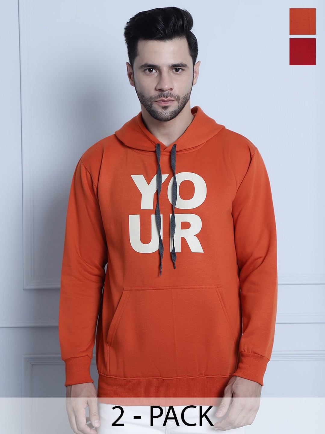 

VIMAL JONNEY Pack Of 2 Printed Cotton Fleece Pullover, Orange
