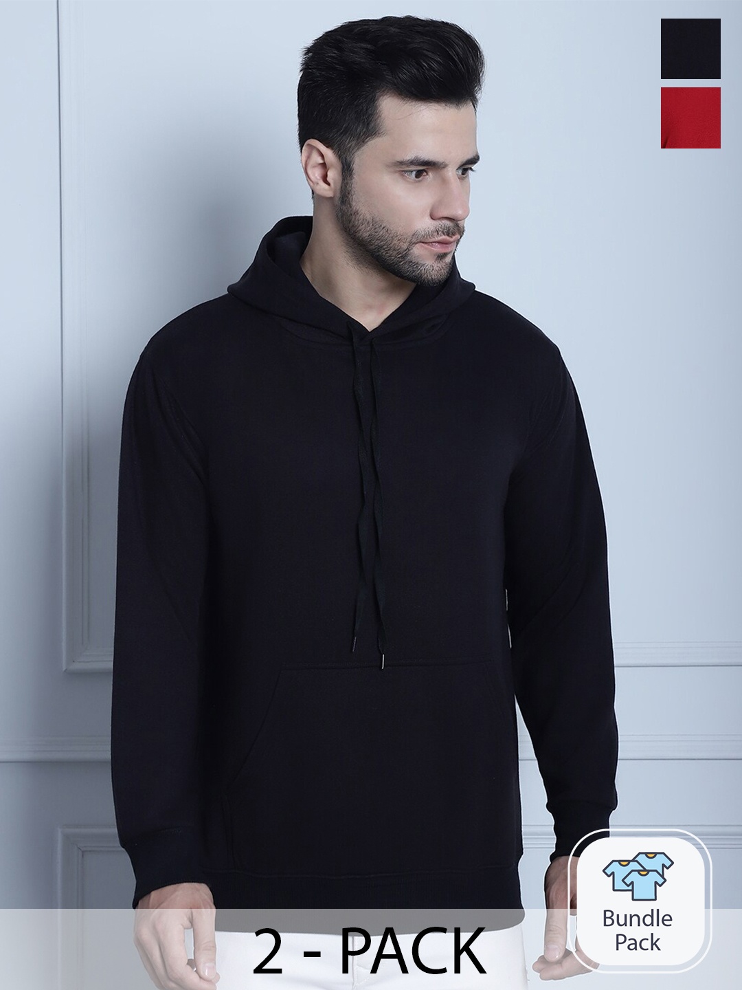

MACK JONNEY Pack Of 2 Printed Fleece Pullover, Black