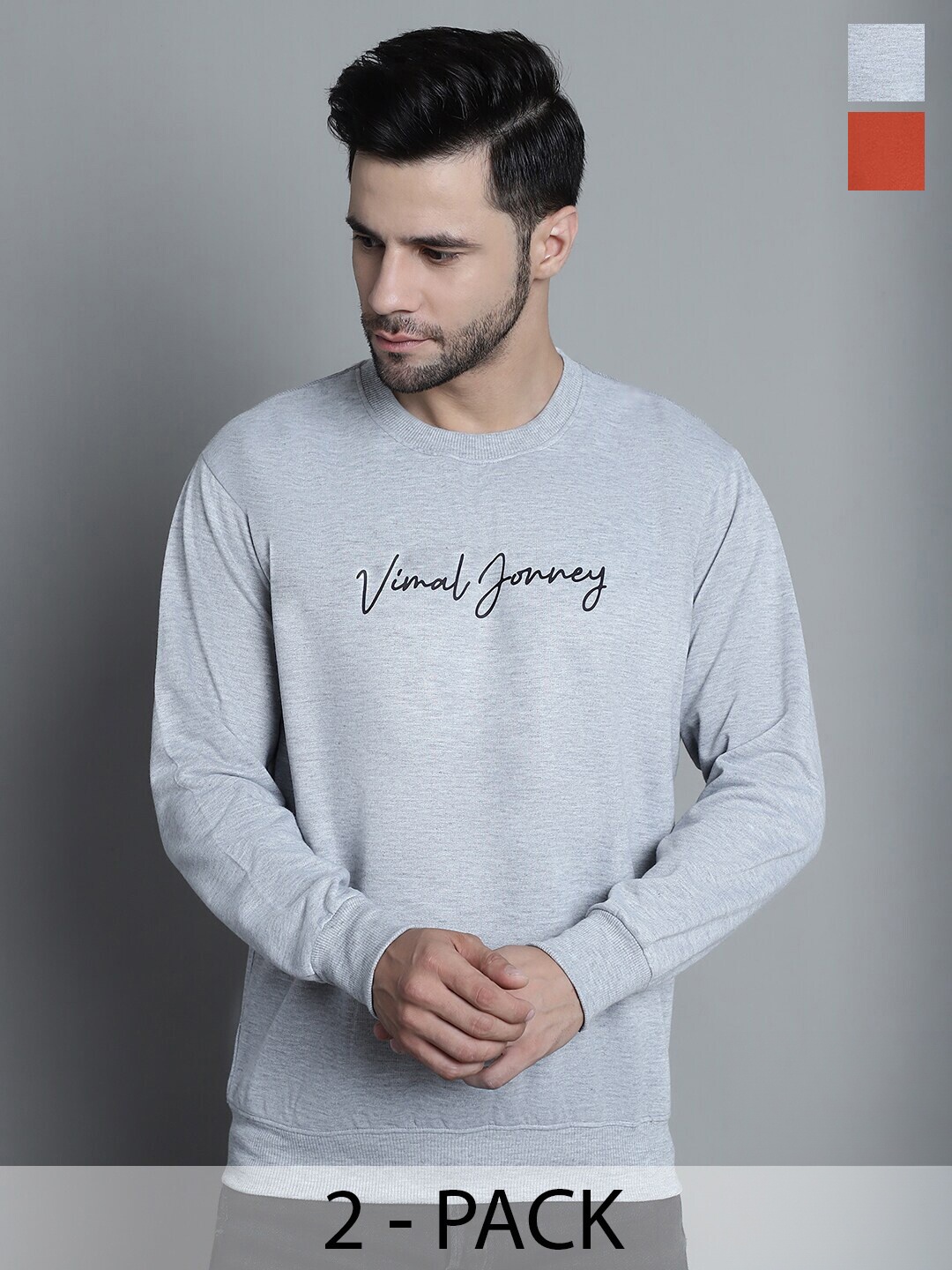 MACK JONNEY Pack Of 2 Typography Printed Sweatshirts, Grey