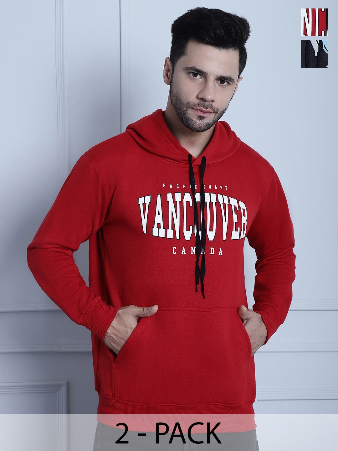 

MACK JONNEY Pack Of 2 Typography Printed Fleece Pullover, Red