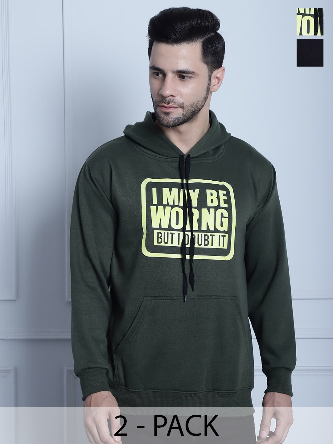 

MACK JONNEY Pack Of 2 Typography Printed Hooded Fleece Sweatshirt, Green