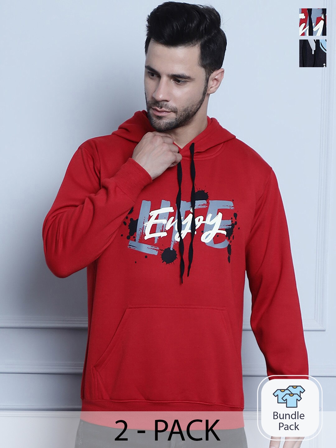 

MACK JONNEY Pack Of 2 Printed Hooded Fleece Sweatshirt, Red
